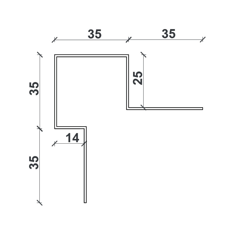 Udv. hjørneprofil 14 x 25 x 2500 mm - Grå*