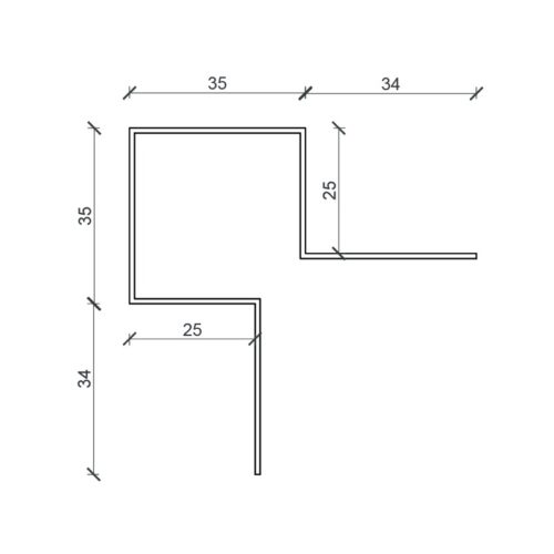 Udv. hjørneprofil symmetrisk 25 x 25 x 2500 mm Antracit