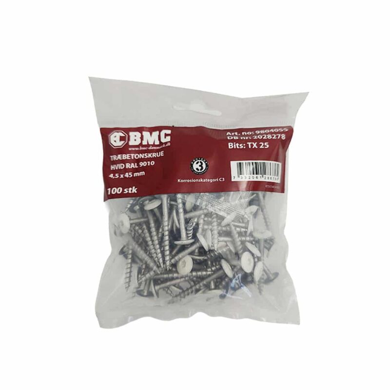 BMC Træbetonskrue 4,5 x 45 mm Hvid 4 BMC Træbetonskrue 4,5 x 45 mm Hvid